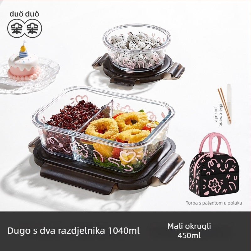 Staklena kutija za ručak, sigurna za mikrovalnu, pravokutni oblik, kapacitet 0,3–2 L, čuvanje svježih namirnica, višekratna upotreba