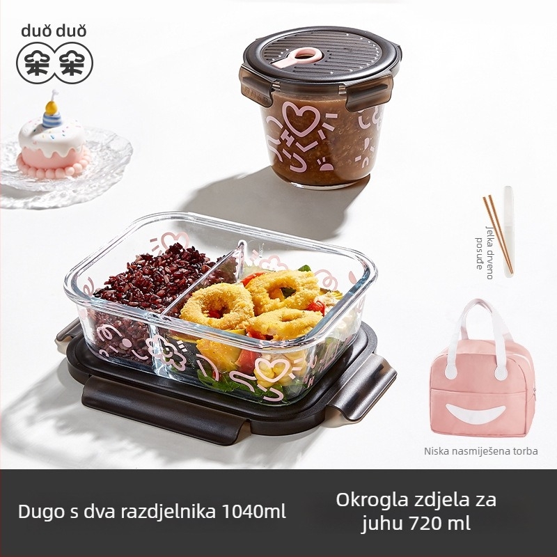 Staklena kutija za ručak, sigurna za mikrovalnu, pravokutni oblik, kapacitet 0,3–2 L, čuvanje svježih namirnica, višekratna upotreba