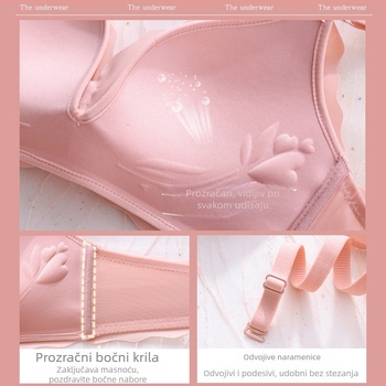 Bežični ženski set grudnjaka za oblikovanje, 3/4 košarice, podesive naramenice, stražnji troredni zatvarač, prozračni najlon