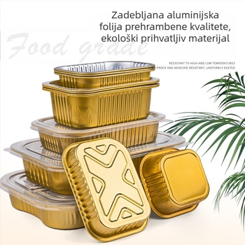 Jednokratna zlatna kvadratna kutija za dostavu, aluminijska folija, za pečenu rižu, pogodna za otvoreni plamen i fritu na zrak