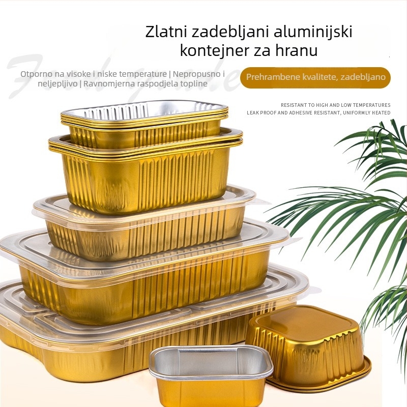 Jednokratna zlatna kvadratna kutija za dostavu, aluminijska folija, za pečenu rižu, pogodna za otvoreni plamen i fritu na zrak