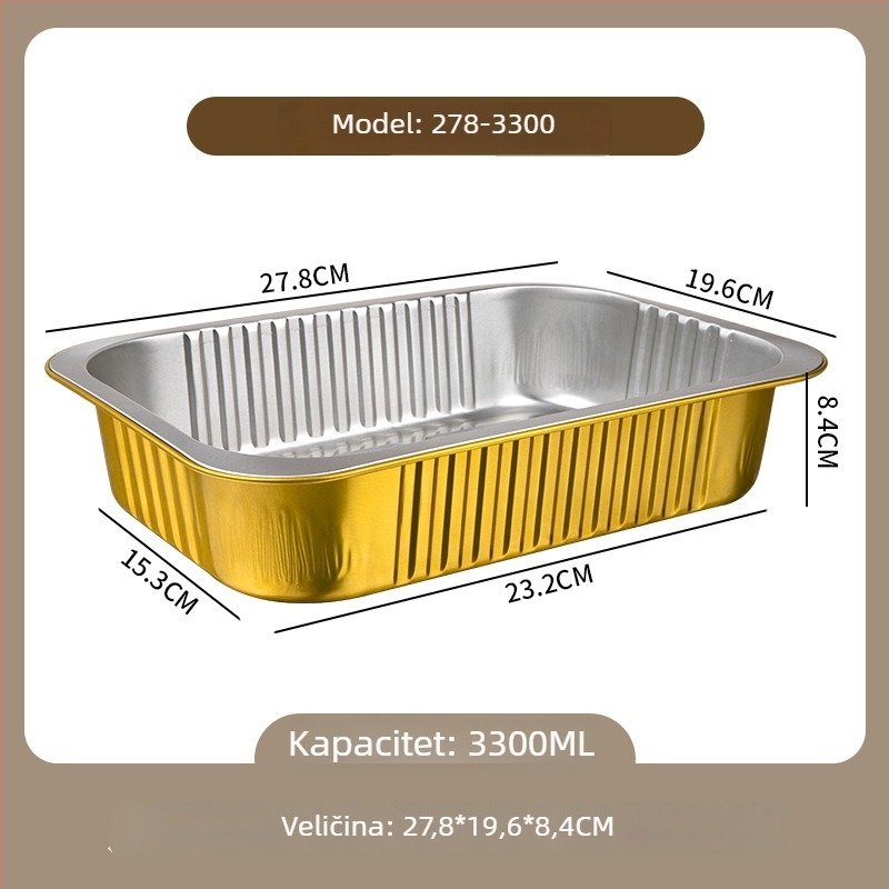 Jednokratna zlatna kvadratna kutija za dostavu, aluminijska folija, za pečenu rižu, pogodna za otvoreni plamen i fritu na zrak