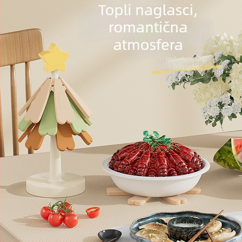 Silikonski podmetač u obliku božićnog drveta, otporan na visoke temperature, jednobojan, za stol ili čaše
