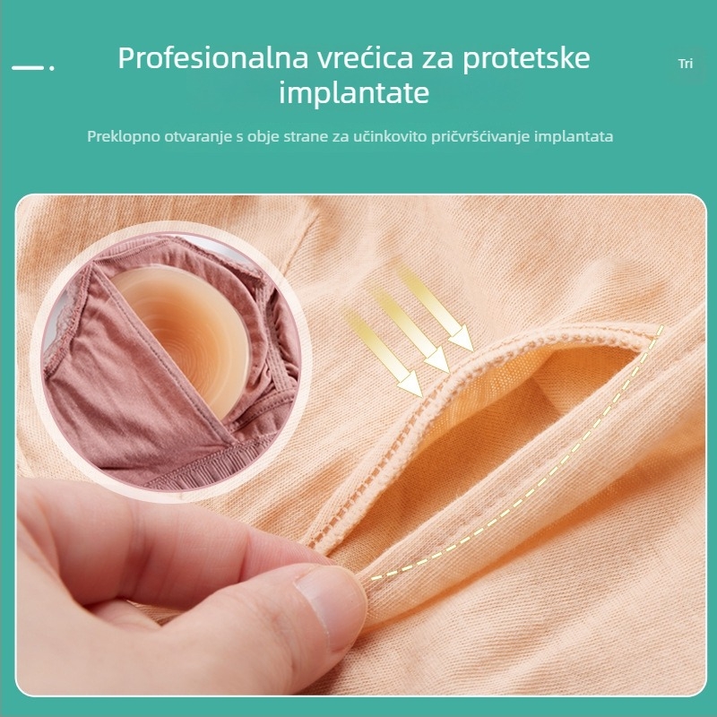 Pamukasti postmastektomijski grudnjak-vest, s punim košarama, tankim oblikovanim košaricama, fiksni dvostruki naramenici, prednje kopčanje