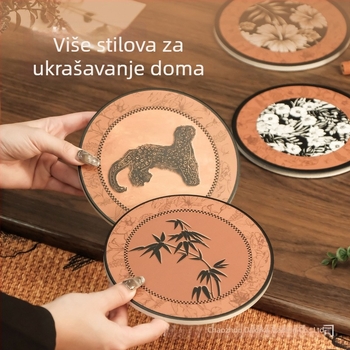 Kružni keramički termički otporan podmetač za stol i držač za posuđe s cvjetnim uzorkom, lagani luksuzni retro stil.