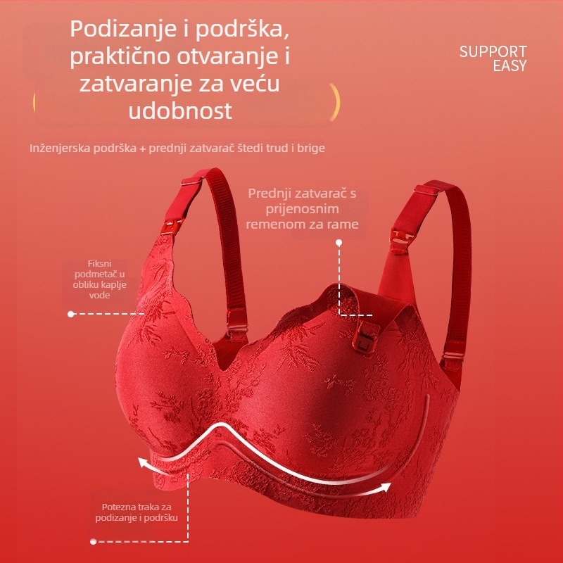 Dojilni grudnjak za trudnice s odvojivim dvostrukim naramenicama, tankim oblikovanim košaricama, bez žice, stražnje četiri reda kopči, pogodan za sve faze dojenja