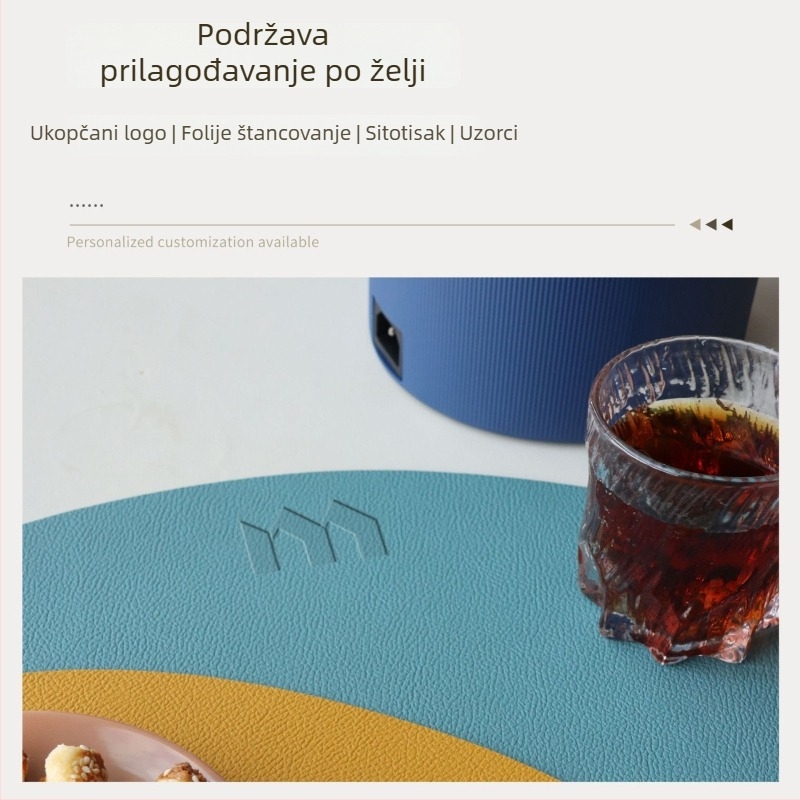 Lychee uzorak PVC kožni podmetači za stol kružnog oblika, otporni na ulje, otporni na toplinu
