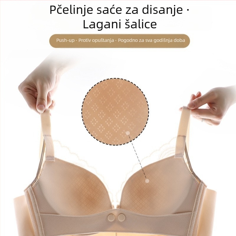 Grudnjak za dojenje bez šavova, tanko oblikovani košarice, najlonska podstava 50–70%, prednje kopčanje, fiksne naramenice