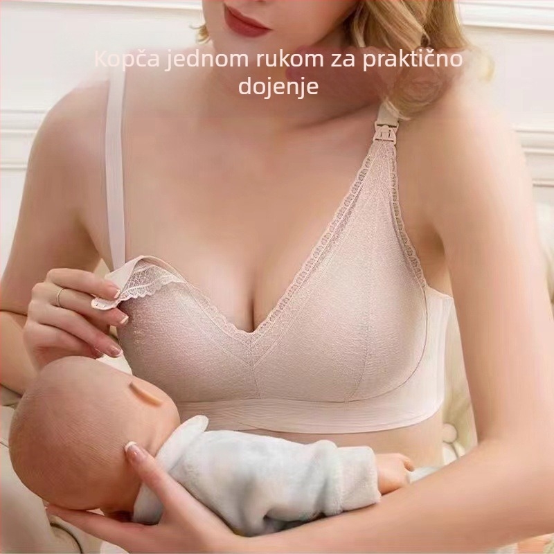 Bežični grudnjak za dojenje s prednjim zatvaranjem, Bandeau stil, odvojive dvostruke naramenice, velike košarice, ljetni model