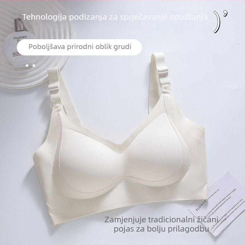Sutien za dojenje s prednjim otvaranjem za trudnoću i postporođajno razdoblje – najlon tkanina, podstava od najlona 70–80%, tanke oblikovane košarice, fiksni dvostruki remeni, stražnje kopčanje s četiri reda kopči