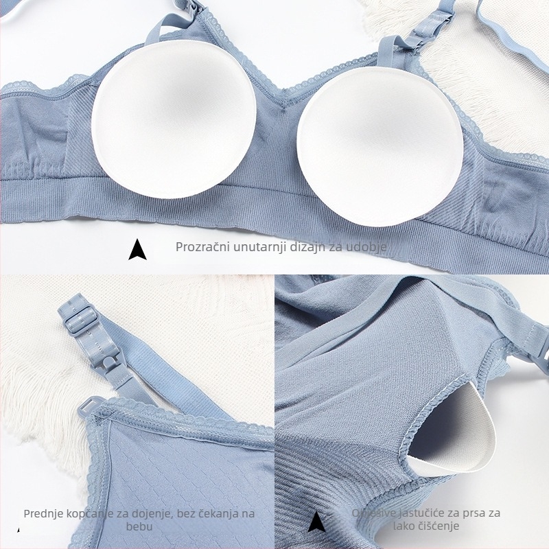 Grudnjak za dojenje s prednjim kopčanjem, bešivan, čipka, tanke oblikovane košarice