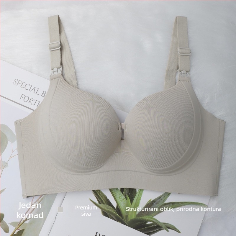 Sutien za dojenje tijekom trudnoće i postporođajnog razdoblja, tanki oblikovani košarice, bez žice, bočni dizajn protiv curenja, materijal Nylon/Poliamid, stražnje kopče s četiri reda kukica i očiju