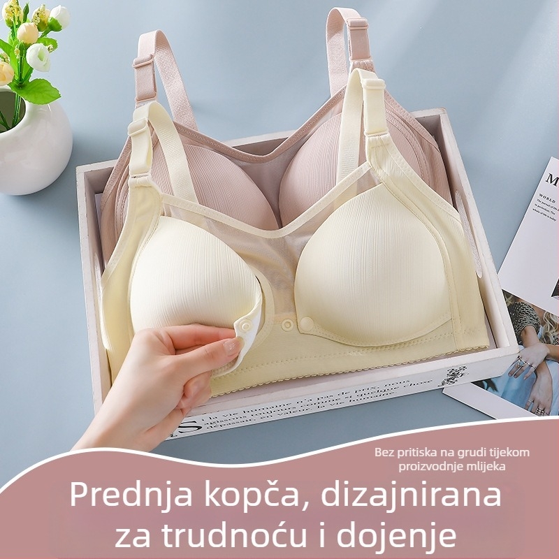 Materinski grudnjak s prednjim zatvaranjem - prozračan najlon/poliamid, tanke oblikovane košarice, bez žice, čipka