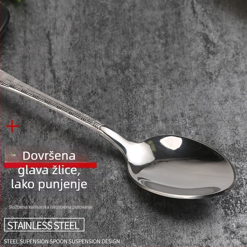 Tro-dijelni set pribora za steak: nož, vilica i žlica, od 201 nehrđajućeg čelika, drška s čekićastim uzorkom, retro stil, polirani sjaj