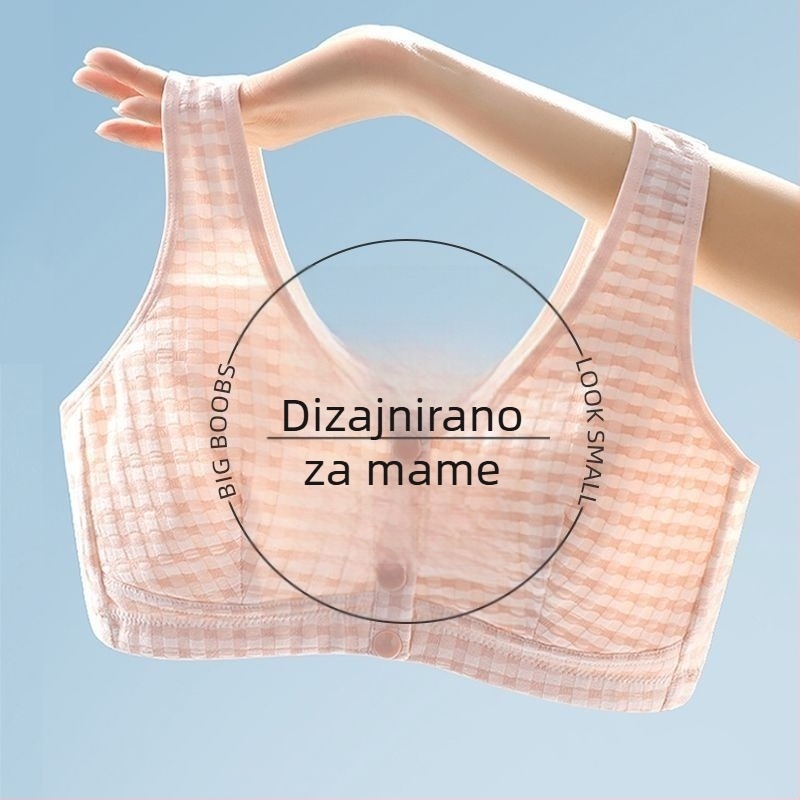 Karirani grudnjak s prednjim kopčama, bez žice, stil vest, prozračan ljetni grudnjak za velike veličine