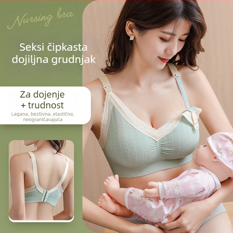 Trudnički dojiljni grudnjak, bezšavni, prozračna čipka, tanke oblikovane košarice, najlon-elastan