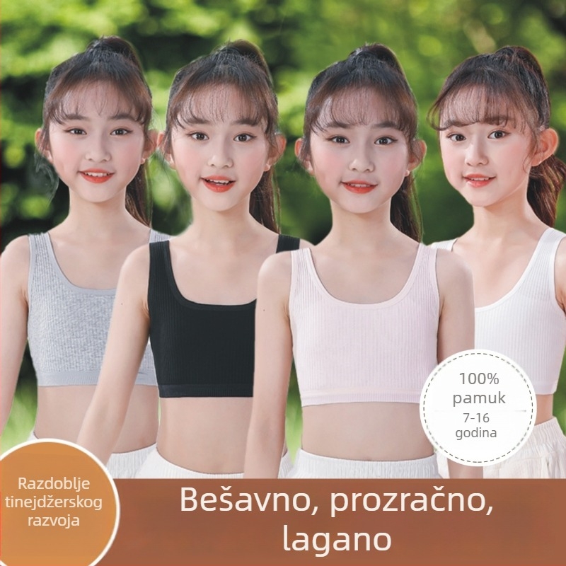 Pamukasti dječji grudnjak za djevojčice 9–13 godina, prozračan, puna košarica, bez žice