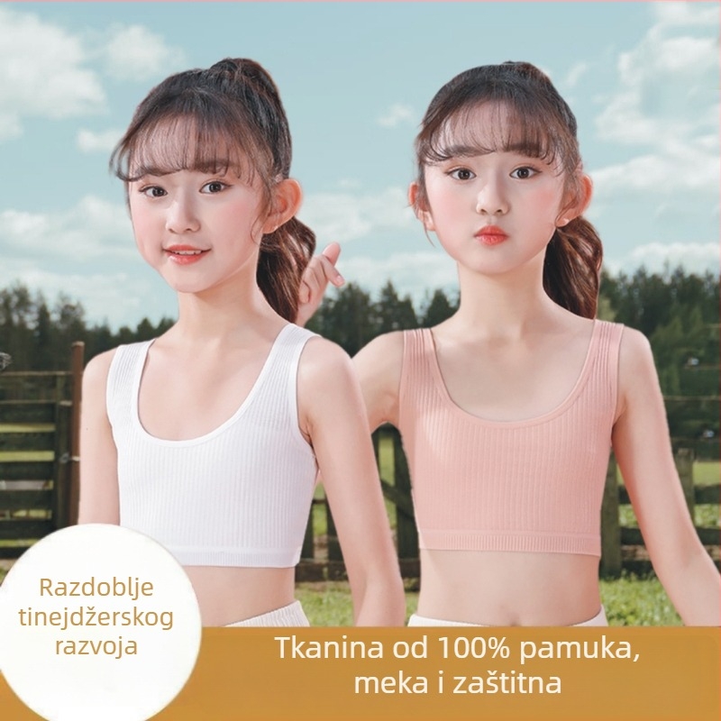 Pamukasti dječji grudnjak za djevojčice 9–13 godina, prozračan, puna košarica, bez žice