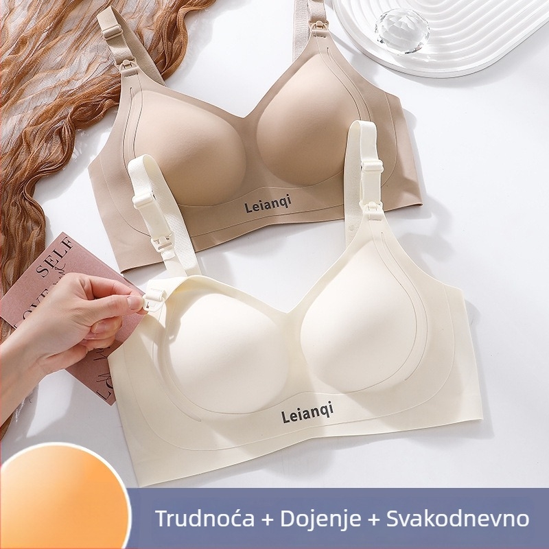 Grudnjak za trudnoću i dojenje — Materijal: najlon; Podstava: najlon (50–70%); Bešavni dizajn; Tanke oblikovane košarice; Funkcija dojenja