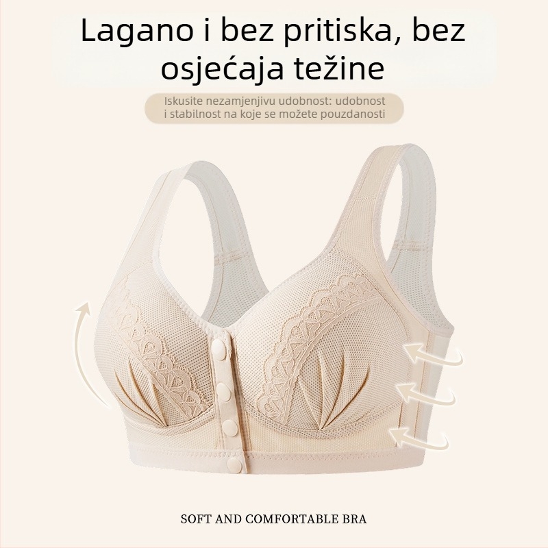 Grudnjak za žene srednje dobi, prednje kopčanje, čipka (puna košarica; tanke oblikovane košarice; prednje kopčanje; čipka; fiksni naramenice)
