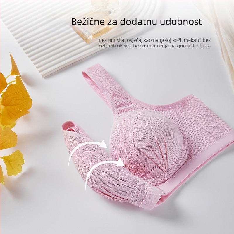 Grudnjak za žene srednje dobi, prednje kopčanje, čipka (puna košarica; tanke oblikovane košarice; prednje kopčanje; čipka; fiksni naramenice)
