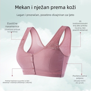 Plus veličina, prozračni bežični grudnjak s prednjim kopčanjem, tip vest, za ljeto
