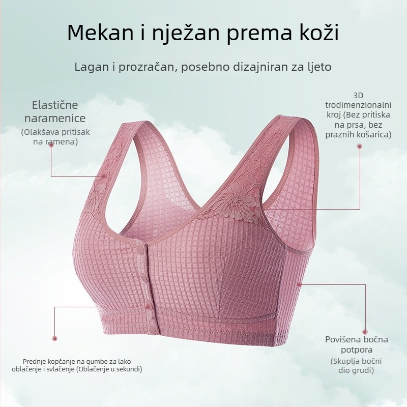 Plus veličina, prozračni bežični grudnjak s prednjim kopčanjem, tip vest, za ljeto