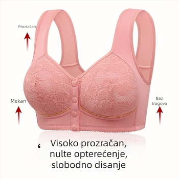 Plus-size pamukasti top-sutien s prednjim kopčanjem, bez žice, otisak, široke naramenice, potpuno pokrivenost