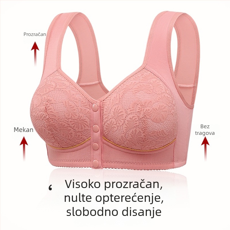 Plus-size pamukasti top-sutien s prednjim kopčanjem, bez žice, otisak, široke naramenice, potpuno pokrivenost