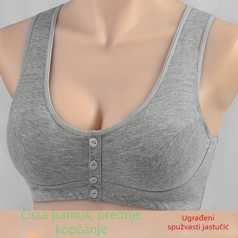 Pamukasti grudnjak s prednjim zatvaračem za žene srednje dobi, stil prsluka, puni košarica s tankim modeliranim košaricama, bez čelične žice