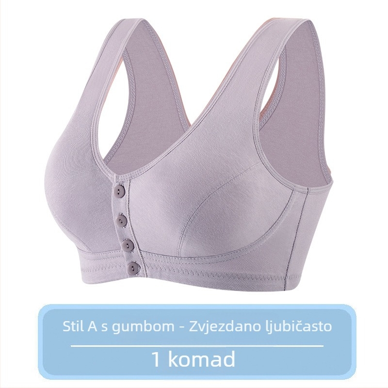 Pamukasti grudnjak s prednjim zatvaračem za žene srednje dobi, stil prsluka, puni košarica s tankim modeliranim košaricama, bez čelične žice