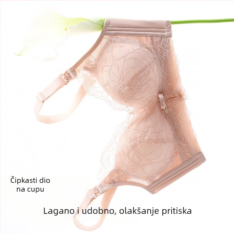 Grudnjak za dojenje s čipkom, bezšivno prednje zatvaranje, najlon materijal, tanke oblikovane košarice