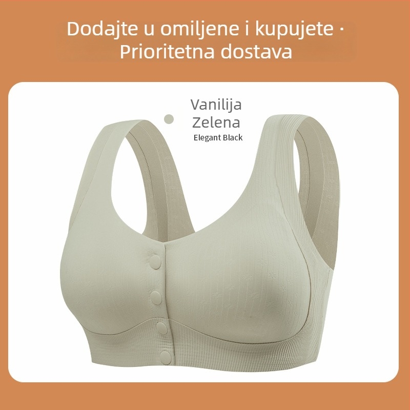Bešavni grudnjak u stilu topa, plus veličina, prednje kopčanje, bez žice, tanko oblikovana čašica, polu-fiksna čašica, čvrste dvostruke naramenice