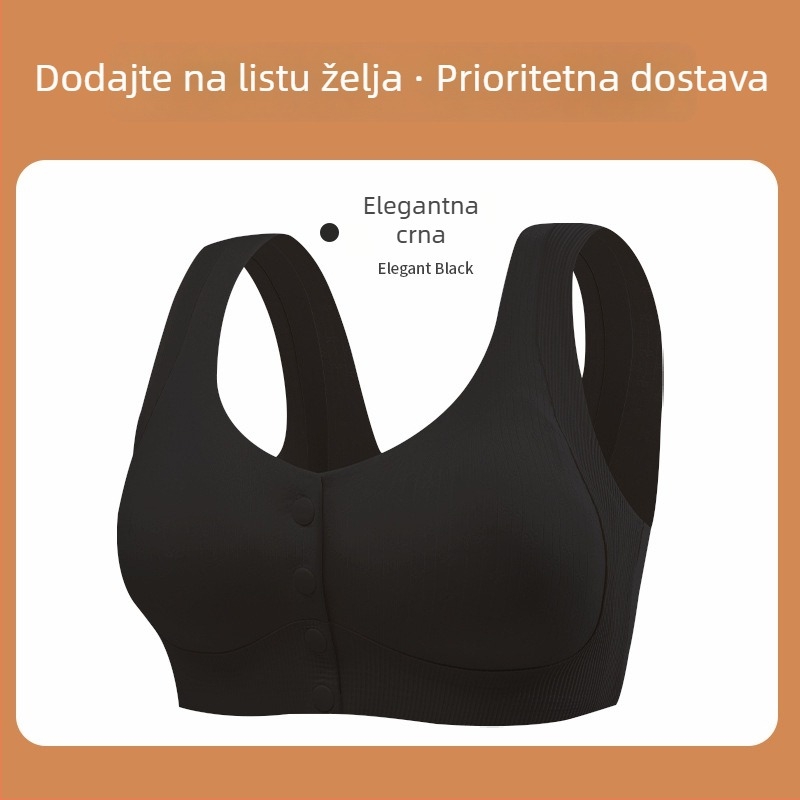 Bešavni grudnjak u stilu topa, plus veličina, prednje kopčanje, bez žice, tanko oblikovana čašica, polu-fiksna čašica, čvrste dvostruke naramenice