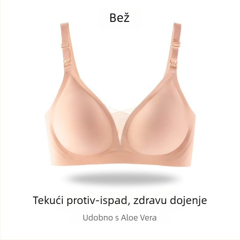 Trudnički i dojeni grudnjak, bezšivni, tanke oblikovane šalice, bez metalne ojačanja, fiksni dvostruki kaiševi, stražnje četiri-redno kopčanje, jednostavan i prirodan stil; glavni materijal 55% najlon; podstava 30–50% spandex