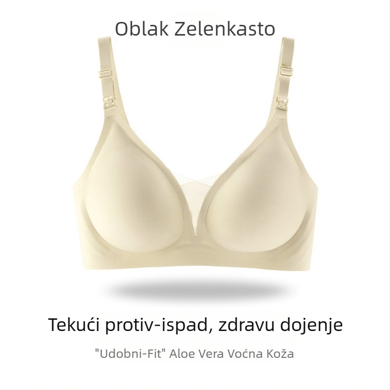 Trudnički i dojeni grudnjak, bezšivni, tanke oblikovane šalice, bez metalne ojačanja, fiksni dvostruki kaiševi, stražnje četiri-redno kopčanje, jednostavan i prirodan stil; glavni materijal 55% najlon; podstava 30–50% spandex