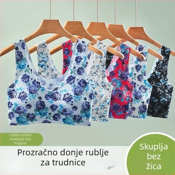 Bežični grudnjak za ljeto, s podrškom leđa, bez šavova, ultra-tanki ice silk materijal, velike veličine, puni košarica