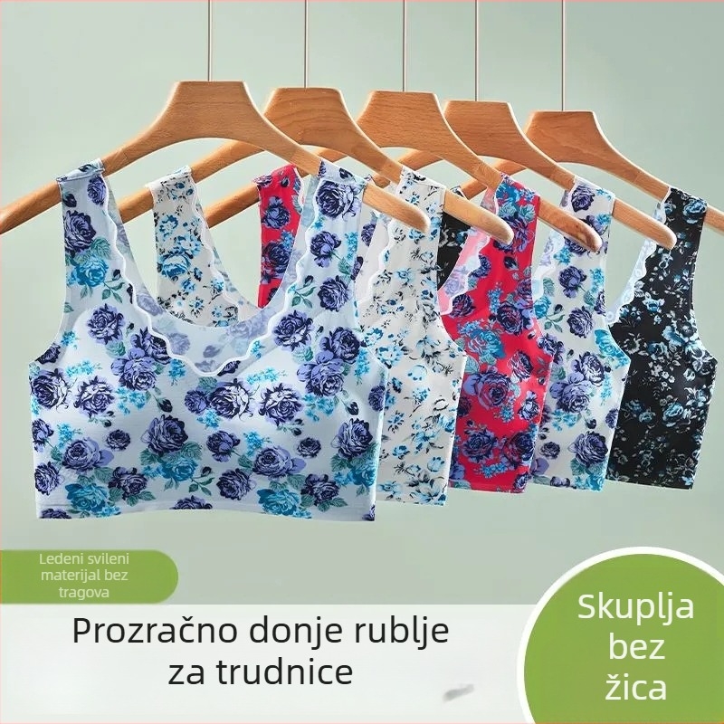 Bežični grudnjak za ljeto, s podrškom leđa, bez šavova, ultra-tanki ice silk materijal, velike veličine, puni košarica