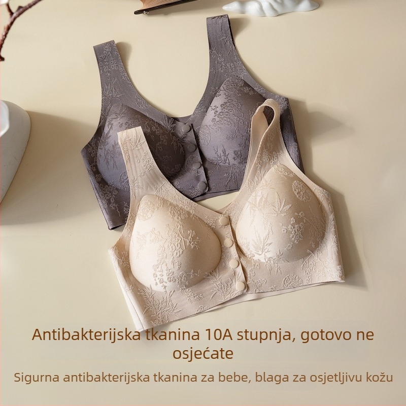 Meizhai grudnjak za mamu: lako se nosi i skida, 10A antibakterijski, prednje kopčanje, bez žica, reljef u narodnom stilu, za srednje dobi i starije žene.