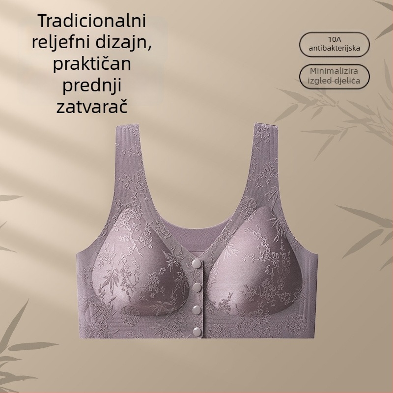 Meizhai grudnjak za mamu: lako se nosi i skida, 10A antibakterijski, prednje kopčanje, bez žica, reljef u narodnom stilu, za srednje dobi i starije žene.
