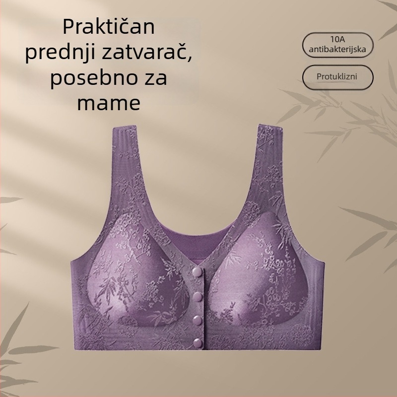 Meizhai grudnjak za mamu: lako se nosi i skida, 10A antibakterijski, prednje kopčanje, bez žica, reljef u narodnom stilu, za srednje dobi i starije žene.