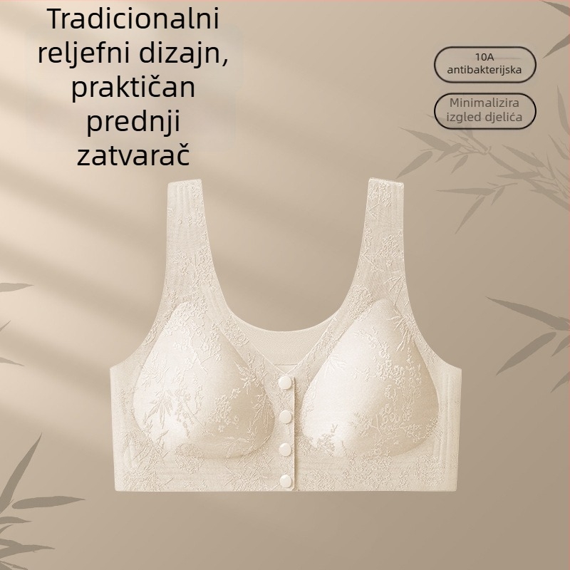 Meizhai grudnjak za mamu: lako se nosi i skida, 10A antibakterijski, prednje kopčanje, bez žica, reljef u narodnom stilu, za srednje dobi i starije žene.