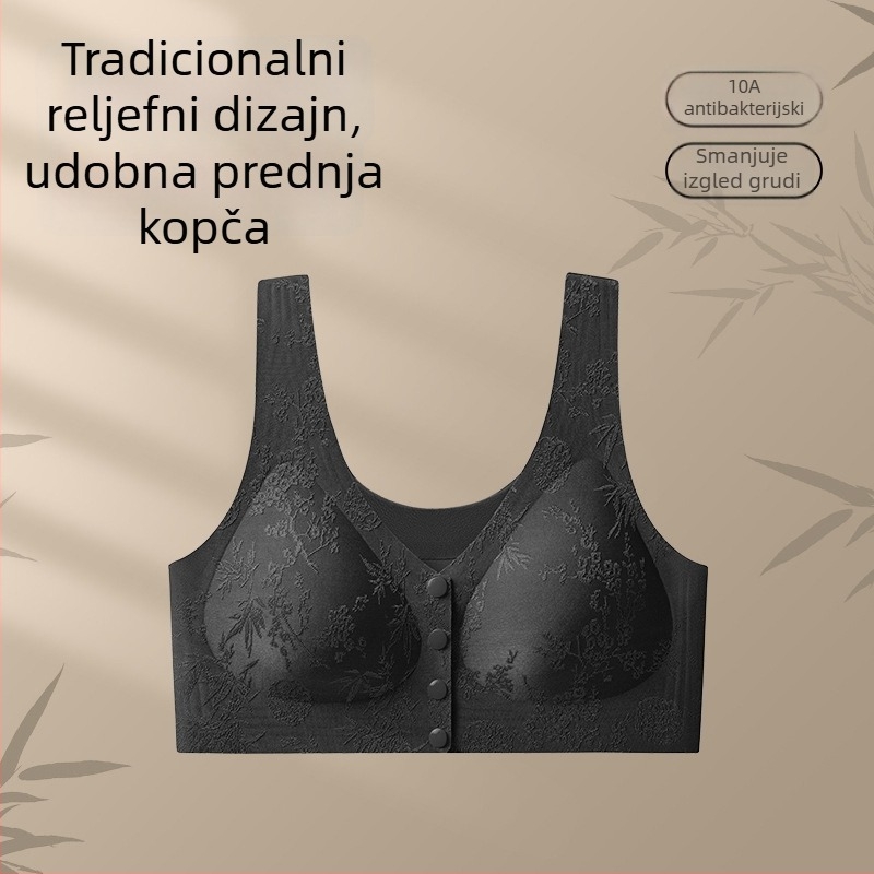 Meizhai grudnjak za mamu: lako se nosi i skida, 10A antibakterijski, prednje kopčanje, bez žica, reljef u narodnom stilu, za srednje dobi i starije žene.