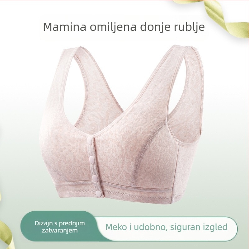 Grudnjak s prednjim zatvaračem, bez žice, za zrelu ženu, 3/4 košarica, tanko oblikovana cup, vest stil, prozračan i nježan prema koži, poliester-bavla materijal