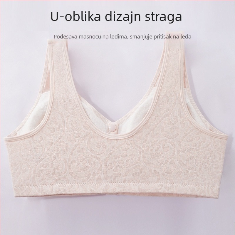Grudnjak s prednjim zatvaračem, bez žice, za zrelu ženu, 3/4 košarica, tanko oblikovana cup, vest stil, prozračan i nježan prema koži, poliester-bavla materijal