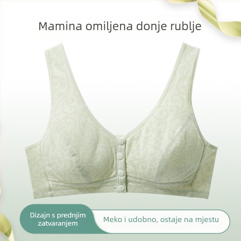 Grudnjak s prednjim zatvaračem, bez žice, za zrelu ženu, 3/4 košarica, tanko oblikovana cup, vest stil, prozračan i nježan prema koži, poliester-bavla materijal