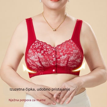 Plus-size grudnjak bez žice, s prednjim kopčanjem, u vest-stilu, crvena, za zrelije žene