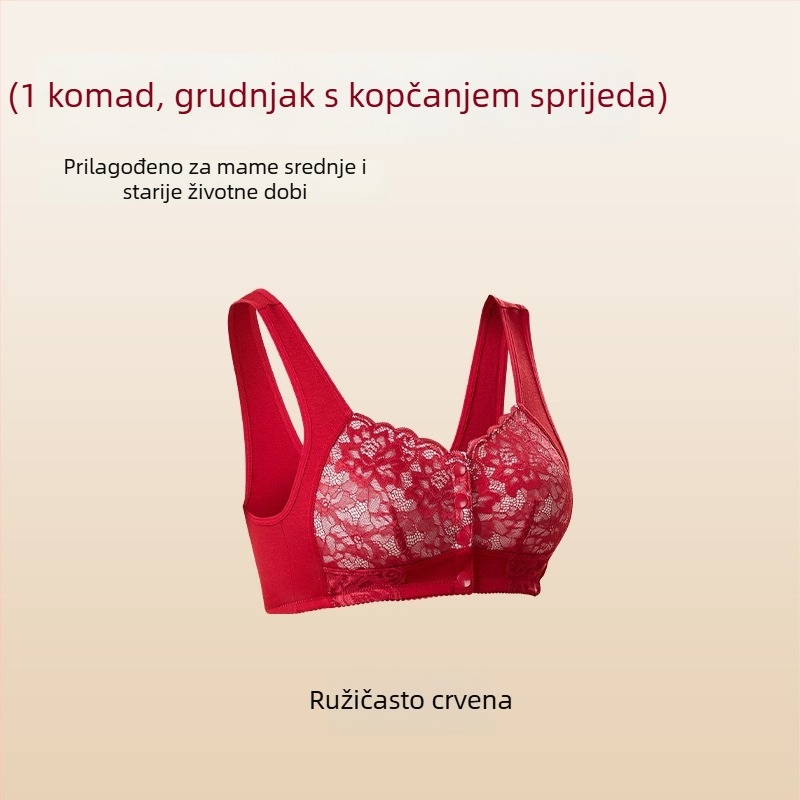 Plus-size grudnjak bez žice, s prednjim kopčanjem, u vest-stilu, crvena, za zrelije žene