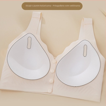 Sutien za dojenje s prednjim kopčanjem, vest stil, tanke oblikovane košarice, prozračan najlonski materijal (70–80% najlona), podstava od spandeksa