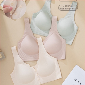 Sutien za dojenje s prednjim kopčanjem, vest stil, tanke oblikovane košarice, prozračan najlonski materijal (70–80% najlona), podstava od spandeksa